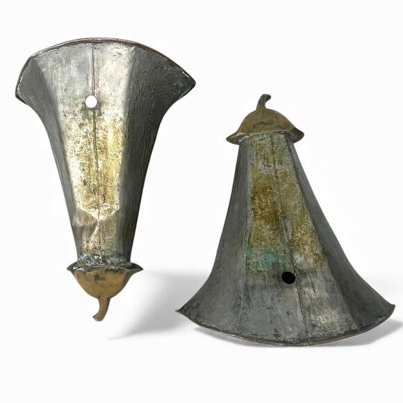 pair vintage 2 silver-plate wall pocket planters sconce wall metal flower Lily - Picture 5 of 11